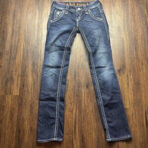 Rock Revival Adele Straight Jeans Distressed Dark Wash Women’s Size 27